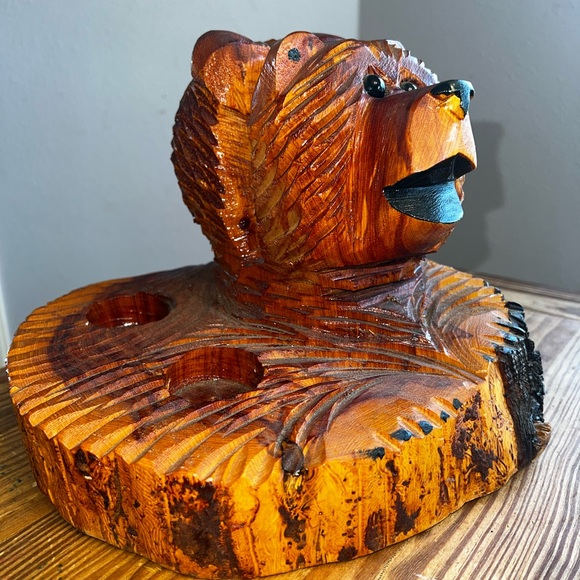 ๐ป ๐ป 2 BEARS CARVING SCULPTURE Handmade Chainsaw Napkin, Salt & Pepper Holder! - Picture 4 of 8
